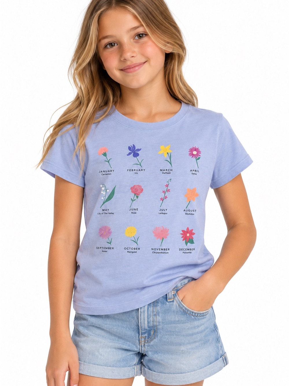 Gap Girls Birth Month Flower Graphic T-Shirt Size L 10